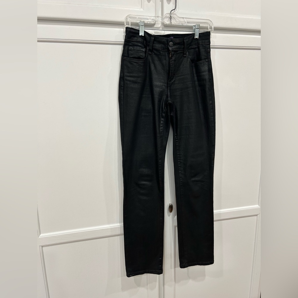 NYDJ Women's Straight Skinny Leg Coated Black Jeans